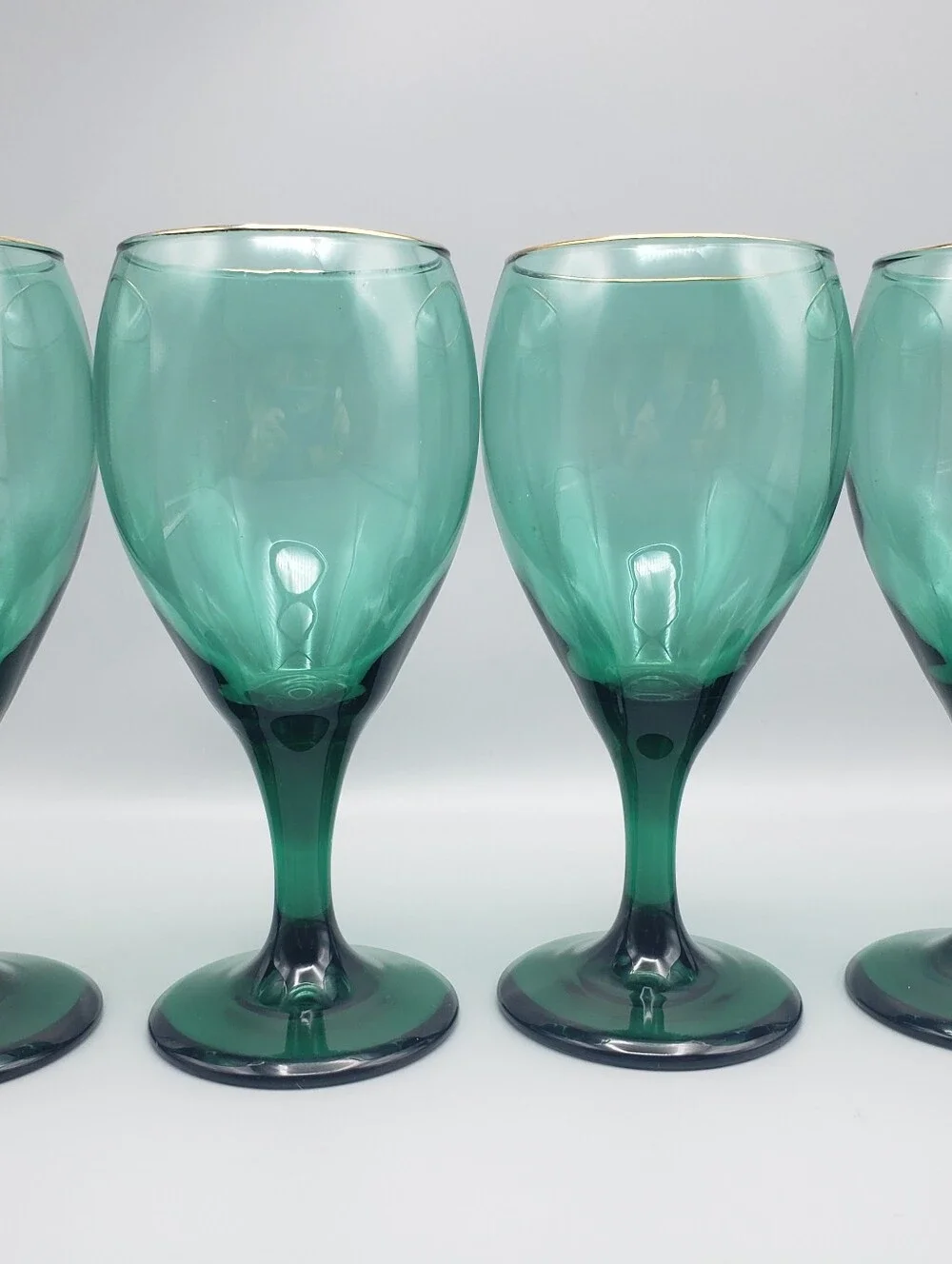 Gold Rimmed Teal Green Ombre Long Stem Wine Goblet - 4 - 8.5 oz
